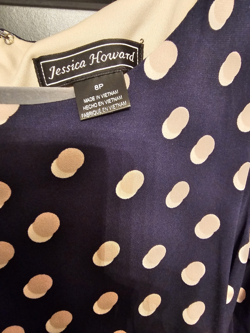 Jessica Howard Navy Dress with Cream Polka Dots